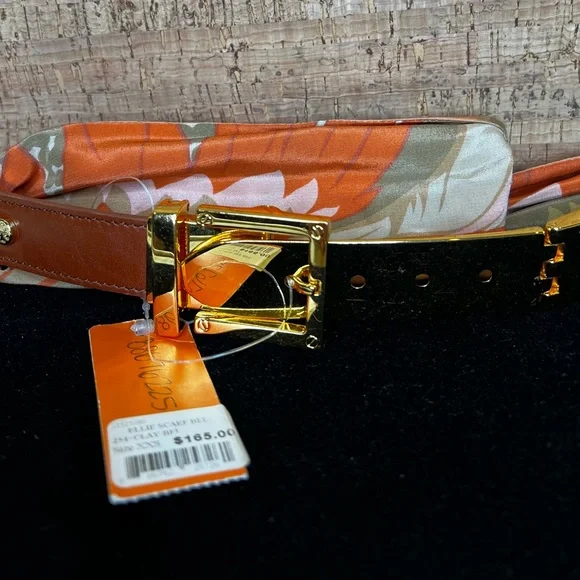 Tory Burch Brown and Gold Belt with Orange Scarf Accent - Picture 2 of 7